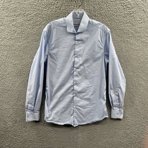 Tahari Mens Shirt Small Blue Button Front Long‎ Sleeve Slim Fit Non Iron Stretch - Picture 1 of 10